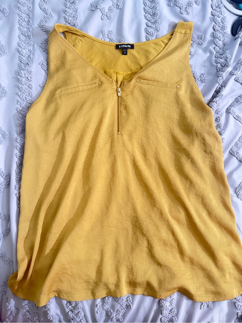 Express Yellow V-Neck Zip Front Tank